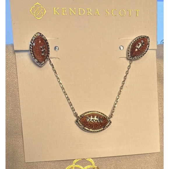 Kendra Scott Football Set Silver Plated Brass Necklace Earrings Dust Pouch New
